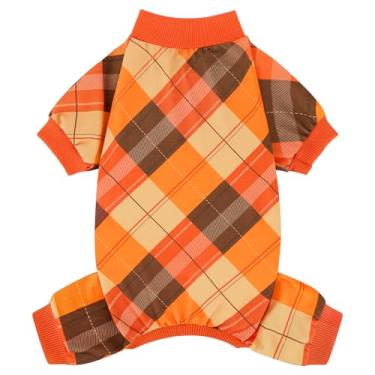 Imagem de XPUDAC Pijama xadrez para cachorro pequeno, tamanho médio, Ação de Graças, aconchegante, elástico, para meninos e meninas, outono, roupas de cachorro, roupas de gato, 221-PP
