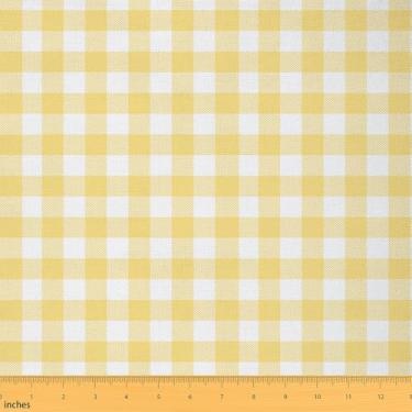 Imagem de Erosebridal Tecido xadrez amarelo branco por jarda, tecido de estofamento geométrico para cadeiras de sofá, xadrez xadrez decoração interna e externa, tecidos decorativos minimalistas, 1 jarda