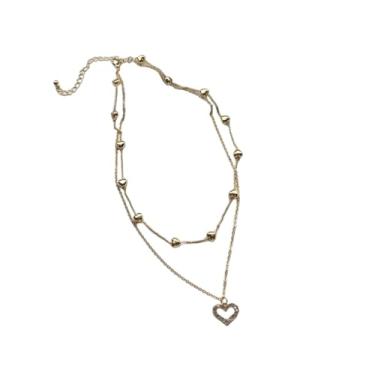 Imagem de Colar 2025 elegante de camada dupla com pingente de coração de zircão gato cor dourada pingente de clavícula gargantilha moda casamento joias acessórios de moda presente criativo