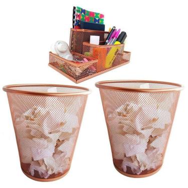 Imagem de Lixeira E Kit Organizador De Mesa Rose Gold Escritório