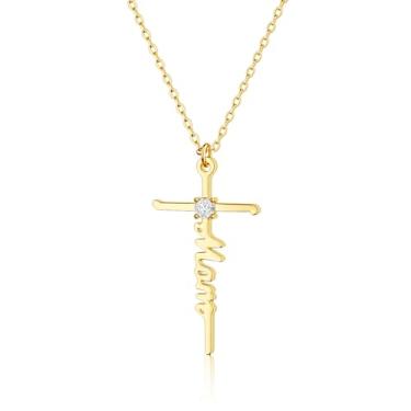 Imagem de GODKISS Colar feminino com cruz de fé, banhado a ouro 14K, banhado a prata delicada, colar com pingente de cruz para mãe, avó, moderno, banhado a ouro, joia cristã, religiosa, não mancha, Latão