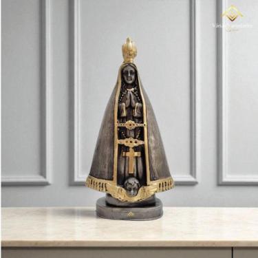 Imagem de Nossa Senhora Aparecida 20cm Em Gesso Cor Cinza Off White Imagem De Fé