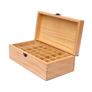 Imagem de MotiveTech Caixa de armazenamento para óleos essenciais, recipiente para fragrâncias, 32 grades, caixa organizadora de cosméticos de madeira maciça para loja,