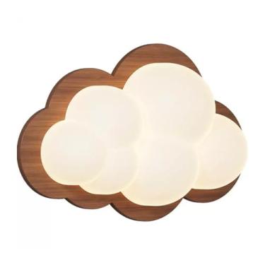 Imagem de Luminária de parede de madeira nórdica em forma de nuvem branca LED Luminária de parede com escurecimento Desenho animado Decoração de quarto infantil Luminária, arandelas modernas de madeir