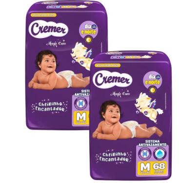 Imagem de Kit 2 Fraldas Descartáveis Cremer Magic Care Hiper M 68 Tiras