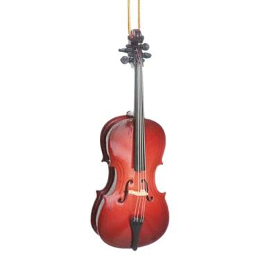 Imagem de Dselvgvu Cordas de madeira de 12,8 cm miniatura para pendurar violoncelo ornamento de mini instrumento musical réplica música presentes de aniversário decoração de casa árvore de Natal ornamento de