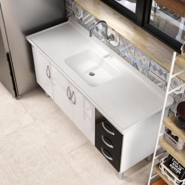 Imagem de Pia de Cozinha Mármore Sintético 199x55cm Multimóveis Cr20484 Off White