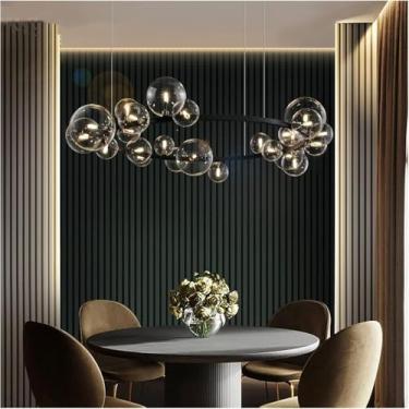 Imagem de Lustre moderno de metal com bolhas de vidro transparente, luminária pendente, decoração moderna