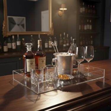 Imagem de Bandeja Decorativa em Acrílico Premium (60cm) - Organize Bancadas com Elegância - Ideal para Perfumaria, Bar, Café e Cosméticos - Design Cristal