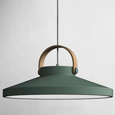 Imagem de Luminária pendente industrial LED de 14,5" com cúpula preta, lustre para ilha de cozinha, luminária suspensa de madeira para sala de jantar, sala de estar, hall de entrada, decoração de quar