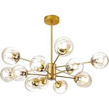 Imagem de Lustre Sputnik Dourado 9 8 10 12 16 Luzes Esferas de Vidro Abajures Luminárias Pendentes Globos Teto Pendurado E27 Luminárias de Teto Compatível com Cozinha Sala de Jantar, Decoração Moderna