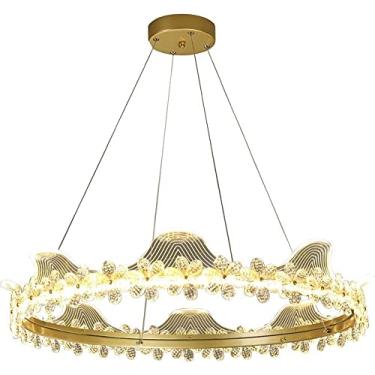 Imagem de Lustre de cristal dourado com controle remoto, luminária pendente LED regulável, luminária pendente moderna contemporânea, lustre floral redondo para meninas, quarto, mesa de jantar, sala de
