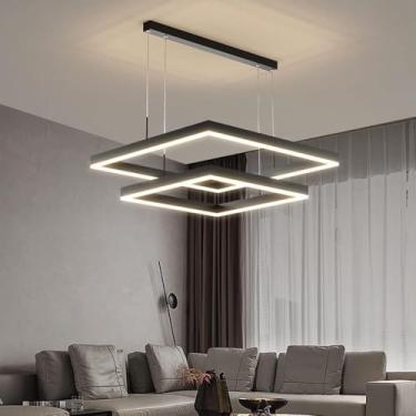 Imagem de Luzes pendentes quadradas LED modernas ajustáveis, lustre simples compatível com sala de estar, sala de jantar, cozinha, quarto, lâmpadas de lustre