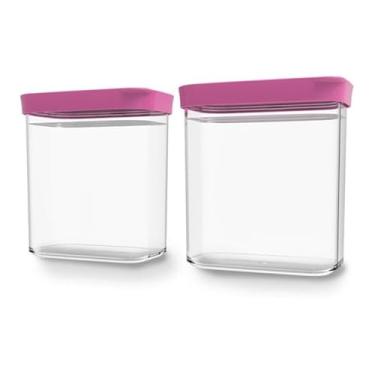 Imagem de Kit Conjunto De 02 Potes Herméticos Mantimentos Acrílico 90 (Rosa)