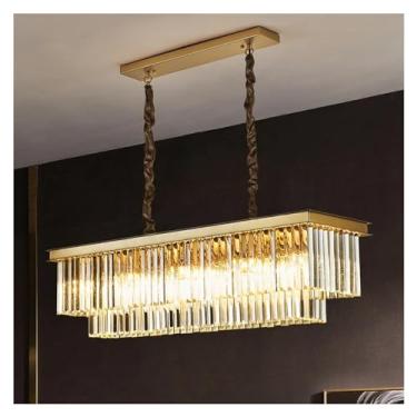 Imagem de Lustre retangular de cristal de luxo para sala de estar, quarto, cozinha, luminária pendente decorativa dourada e preta, luminária principal de alta qualidade para decoração moderna de casa