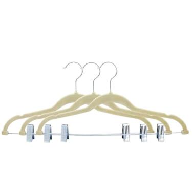 Imagem de Cabides de Veludo com Presilhas, Conjunto com 10 Peças, Resistentes para Roupas (Bege)