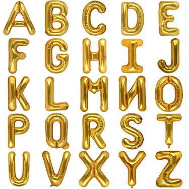 Imagem de Balões dourados grandes de 101 cm com letras em Y gigantes decorações de festa de aniversário Mylar Foil Big Alphabet Helium Balloon