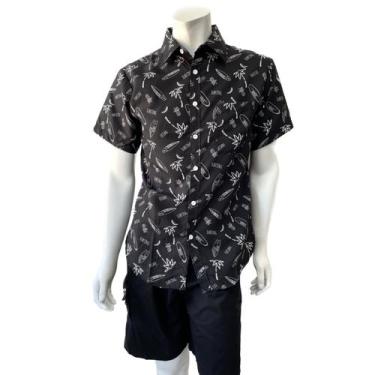 Imagem de Camisas masculinas de manga curta Guayaberas Casual Print Viscose - Li