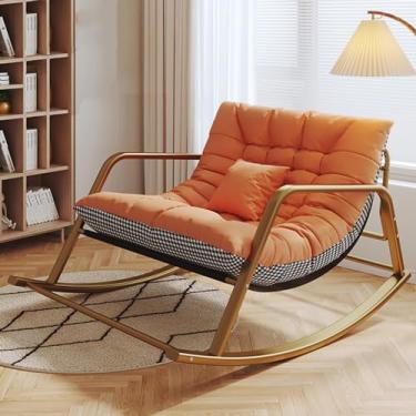 Imagem de ARCEFT Cadeira de balanço, cadeiras de balanço grandes para pátio com encosto alto, poltrona confortável, cadeiras de balanço de 200 kg, sala de estar moderna com moldura de ferro para sala de estar