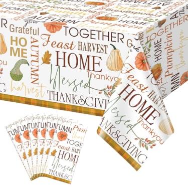 Imagem de 6 peças de toalha de mesa de plástico para outono, toalhas de mesa de Ação de Graças, descartáveis, retangulares, abóboras, para outono, colheita, tema agradecimento, decorações de festa de chá de
