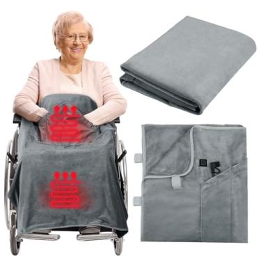 Imagem de Hahafelt Cobertor de cadeira de rodas aquecido de flanela 12V, cinza portátil aquecido para idosos 2 zonas de aquecimento, itens essenciais de acampamento, presente para idosos