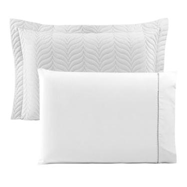 Imagem de Kit 2 Porta Travesseiros 80x55 + 2 Fronhas 70x50 Paris – Algodão 100% Percal 150 Fios – Maciez, Conforto e Acabamento Sofisticado - Branco