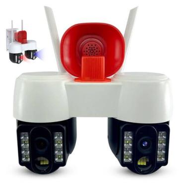 Imagem de Camera de Segurança Duas Lentes WiFi PTZ Grava Voz App Megafone Sensor