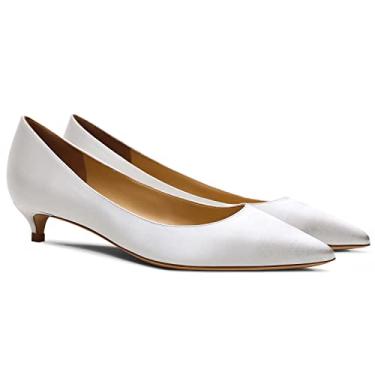 Imagem de MOOMMO Sapatos femininos de salto baixo com bico fino de cetim sem cadarço, salto baixo, 2,5 cm, confortável, clássico, diário, escritório, noite, festa, casamento, 4-13 M EUA, Branco acetinado, 7