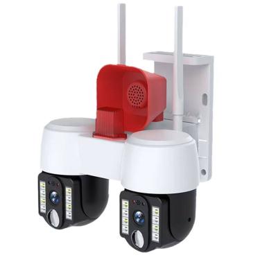 Imagem de Camera de Segurança Dual Lente Wifi Grava Voz PTZ APP Sirene Alerta Sensor Movimento Megafone Microfone Alto Falante