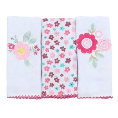 Imagem de Fralda de Boca Floral Rosa 3 Peças - Liny Baby