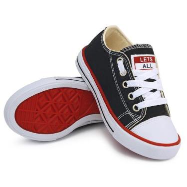 Imagem de Tenis cano baixo Lets All Infantil Feminino Masculino Lona Preto Verme