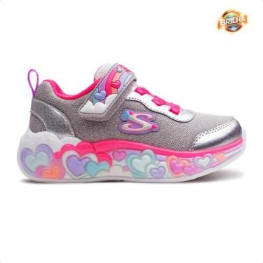 Imagem de Tênis Skechers Eternal Heart Lights Infantil, 26, Prata, Rosa