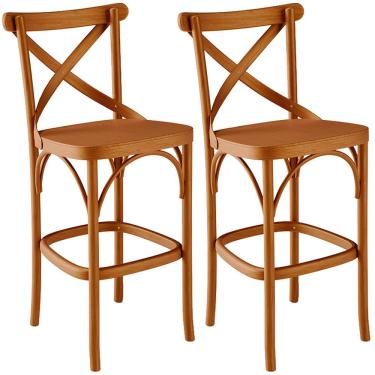 Imagem de Kit 02 Banquetas Altas Cozinha Bancada Bar Sala de Jantar Ávila L02 Madeira Maciça - Lyam