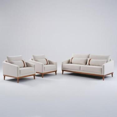 Imagem de Kit Sofá Living Fixo 2 Lugares 240cm com 2 Poltronas Lisboa Linho Bege