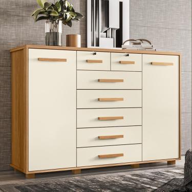 Imagem de Cômoda Quarto Fontana Com 7 Gavetas E 2 Portas Carvalho/Off White Carvalho/Off White