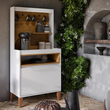 Imagem de Cantinho Do Café Flow Com 2 Portas E Pés De Madeira Maciça Branco