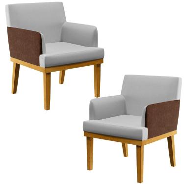 Imagem de Kit 2 Poltronas Decorativa Para Sala De Estar Beatriz W01 Linho Cinza Couríssimo Marrom - Lyam Decor