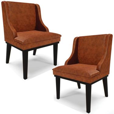 Imagem de Kit 2 Poltronas Decorativas Base Fixa de Madeira Firenze PU Nozes/Preto - Gran Belo