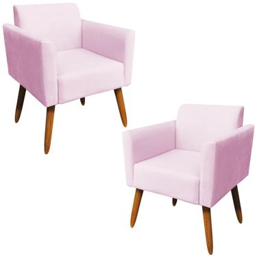 Imagem de Kit 02 Poltronas Decorativas Isabella Pés Palito Madeira Suede Rosa Bebê - Gran Belo