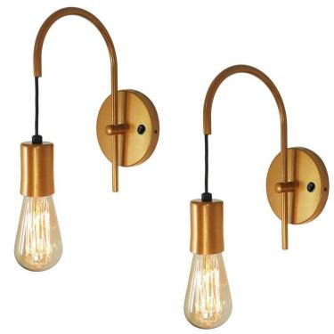 Imagem de Kit 2 Arandelas Abajur Luminária Parede Botão Cama Dourado