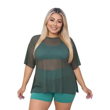 Imagem de Blusa Tule Feminina Fitness Academia PLus Size Verde Militar-Feminino