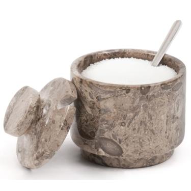 Imagem de MARBLOUS KRAFTS Saleiro de mármore Oceanic Prato de sal de Natal escamoso de 9,5 m para bancada, caixa de especiarias ideal, tigela de doces, pote de açúcar mascavo com tampa e colher, armazenamento