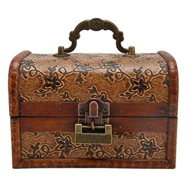 Imagem de Ejoyous Caixas de Armazenamento de Madeira Vintage, Caixa de Joias retrô Requintada Com Trava para Brincos de Anel, Colar, Cerimônia de Lembrança, baú de Tesouro Decorativo (6300G-01GK02)