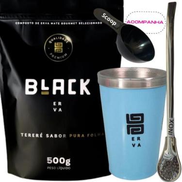 Imagem de Kit Tereré Black Erva Mate 500g+ Copo Alumínio Térmico AZUL + Bomba Tr