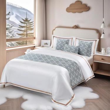 Imagem de HSTANGKY Roupa de cama de hotel, lençol, moderno, padrão geométrico, ondulado, toalha de cama, colchas, cobertores, proteção, lençol de alta qualidade, decorativo para solteiro, queen, tamanho king