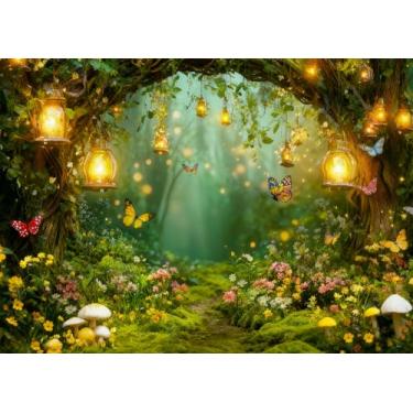 Imagem de DULUDA 1,8 x 1,5 m Fadas País das Maravilhas Encantado Floresta Fundo Cogumelo Borboleta Floresta Floresta Encantada Chá Decorações Festa Fairyland Jardim Princesa Fundo Foto Studio Adereços