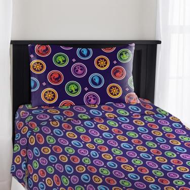Imagem de Northwest Magic The Gathering Jogo de cama solteiro colorido de 3 peças, microfibra com tema de jogo oficialmente licenciada, inclui lençol com elástico, lençol de cima e fronha(s)