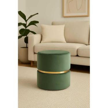 Imagem de Kit 2 Puff Redondo Luxo Provador banqueta Assento Estofado Decora Sala Escritorio Avulso Ou Conjunto(Unitário Veludo Verde)