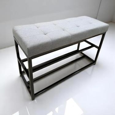 Imagem de Sapateira Fechada Para Hall De Entrada 80cm | Banco Sapateira Em Madeira Com Estilo Industrial | ArmáRio Organizador De CalçAdos (Estrutura Preta/Assento Cinza)