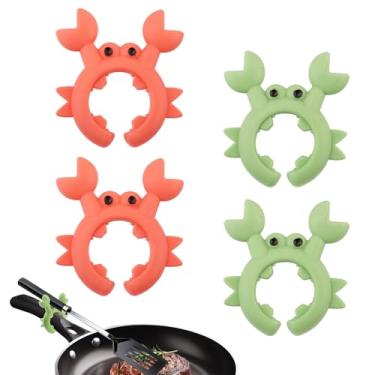Imagem de 4 peças de suporte de pá de silicone de caranguejo, suporte ajustável para utensílios de caranguejo de silicone para espátula, clipe, utensílio, colher de caranguejo, descanso sobre rolha de